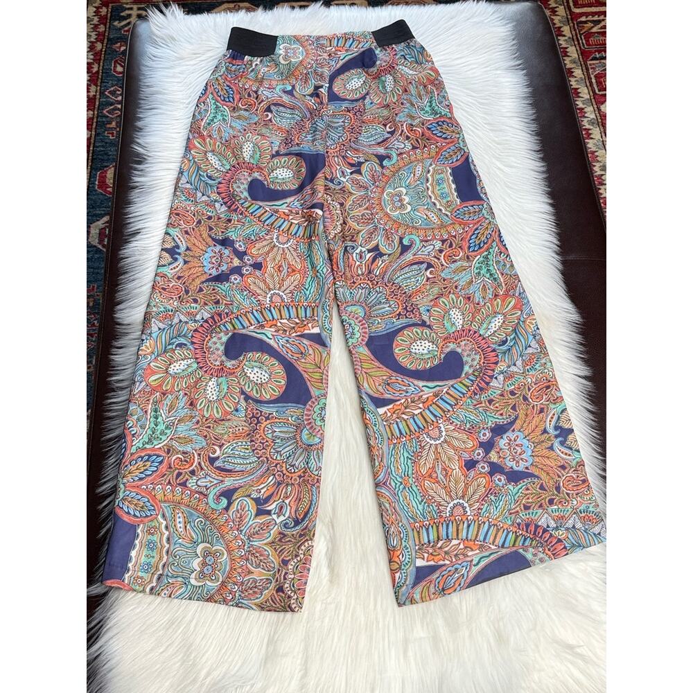 Zara Orange and Navy Paisley Wide Leg Pants - Picture 5 of 6